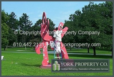 Condition: This painted steel statue is from the estate of the artist Keith Haring. The Keith Haring Foundation donated the "Figure on Dog" sculpture in 1992 to the Borough of Kutztown, PA; Keith Haring's childhood home town. Over the years the painted steel was vandalized with graffiti. The paint finish had faded. The steel was rusting and scratched.