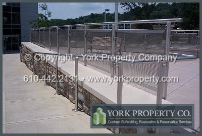 Stainless steel railing rust removal, stainless steel railing metal refinishing and dirty stainless steel railing restoration.