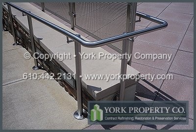 Clean, polished and refurbished stainless steel railings.