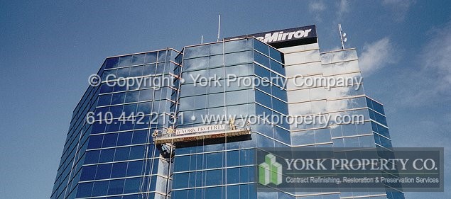 Dirty painted aluminum curtain wall cleaning, rusting painted aluminum curtain wall refinishing, oxidized painted aluminum curtain wall restoration and pitted painted aluminum curtain wall cleaning solutions.