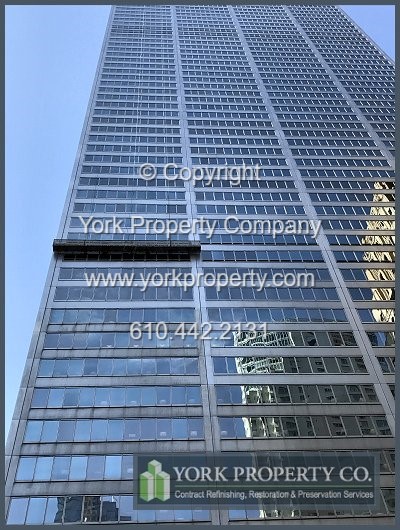 Filthy stainless steel curtain wall cleaning, worn stainless steel curtain wall refinishing, aged stainless steel curtain wall restoration and weathered stainless steel curtain wall restoration cleaning services.