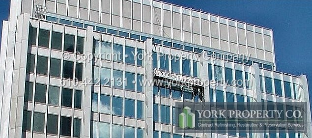 Dirty anodized aluminum curtain wall cleaning, rusting anodized aluminum curtain wall refinishing, oxidized anodized aluminum curtain wall restoration and flash oxidized anodized aluminum curtain wall cleaning solutions that restore the color, gloss, luster, sheen and visual appearance.