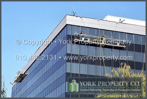 Painted aluminum curtain wall window mullion cleaning and refinishing.