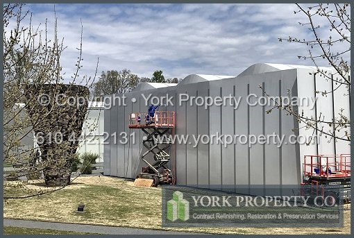 York Property Company specializes in capping / cladding faded, oxidized, hard water stained and stained clear anodized aluminum window frame extrusions and curtain wall window mullions. We cap old anodized aluminum returning the original factory finish, gloss, color depth, luster and sheen.