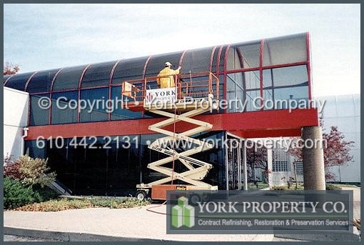 Faded painted aluminum entrance canopy refinishing.