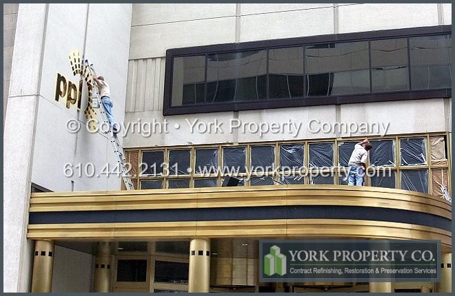 Refinishing brass signs, brass signage and exterior brass lettering.