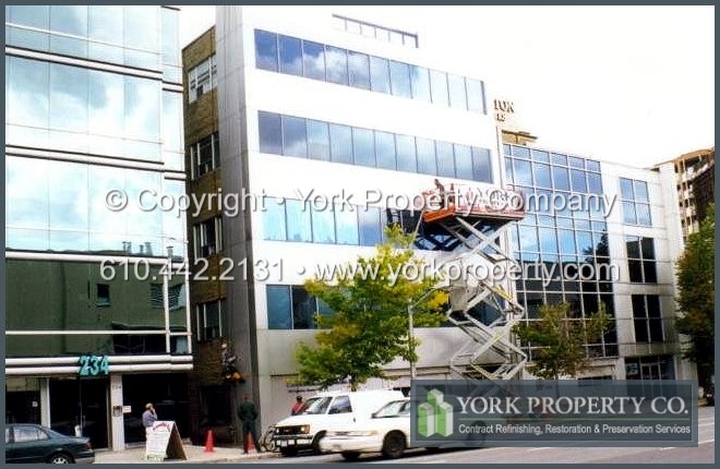 Marred clear anodized aluminum building panel restoration,
dingy clear anodized aluminum building panel chemical cleaning and oxidized clear anodized aluminum building panel refinishing
specification.